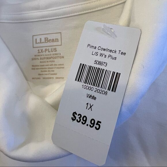 WHITE L.L.Bean Women's Pima Cotton Tee, Long-Sleeve Cowlneck - Picture 8 of 8